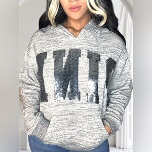 Victoria’s Secret PINK Gray Sparkly Logo Hoodie – Lightweight, Size M